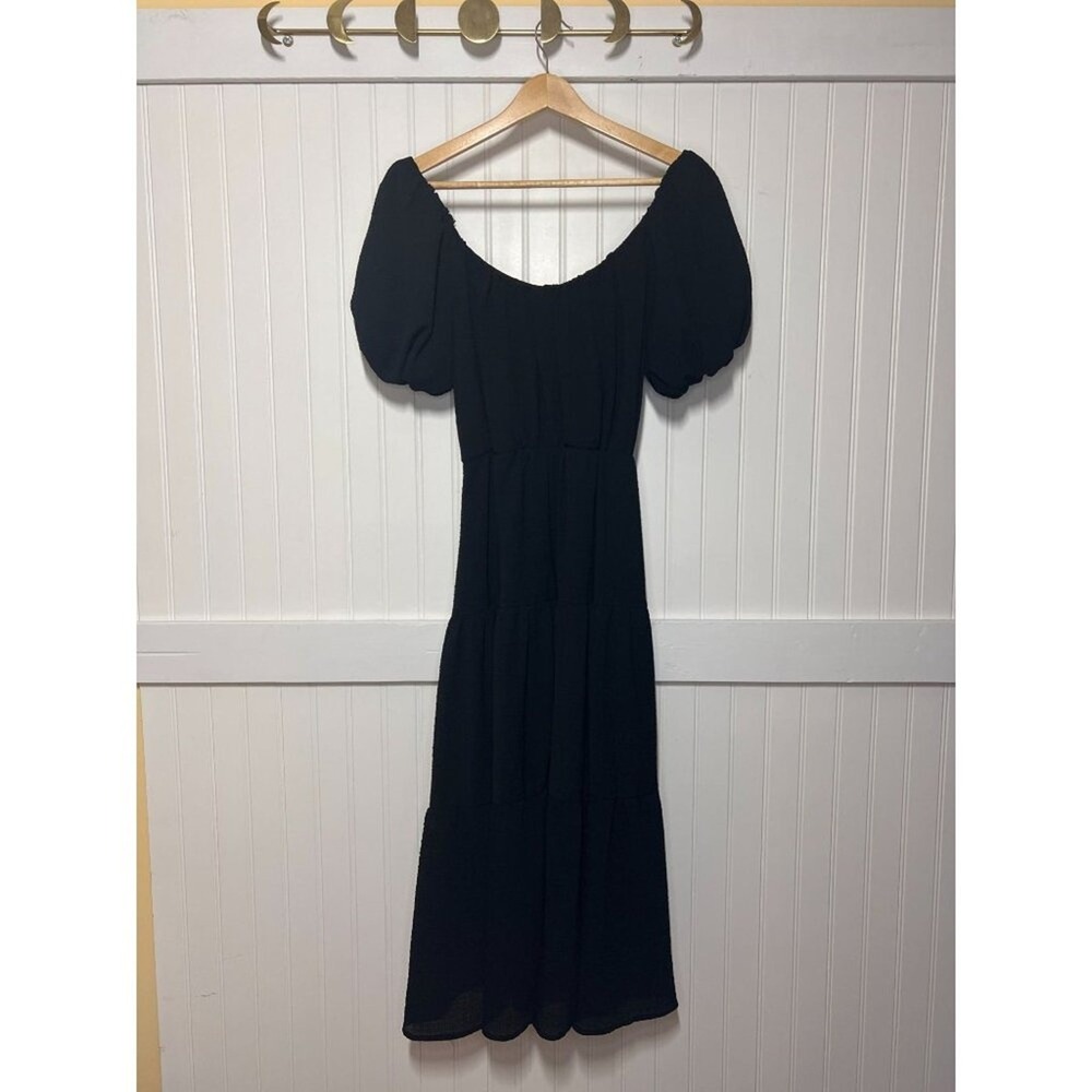 ASTR Dress NWT Black Whimsigoth Fairy Prairie Tiered Midi Dress Puff Sleeve Glam